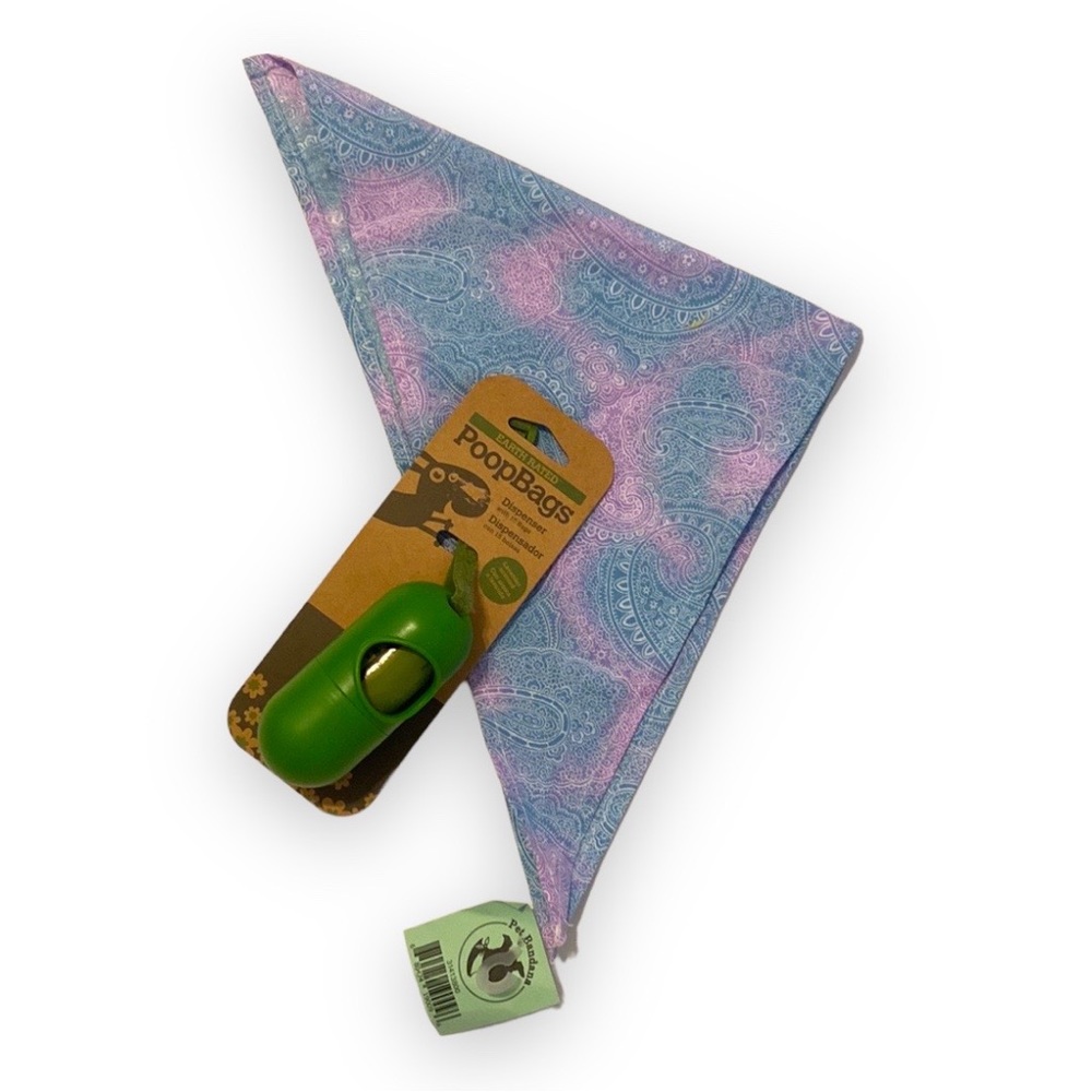 Dog Bandanna & Poop Bags w/Holder Extra Strong Bags Lavender Scent 9x13in 2/$20*